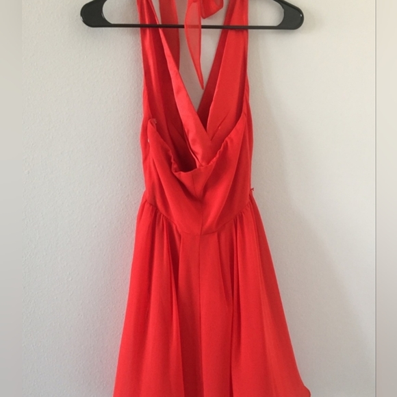 Bebe cocktail halter flare skate dress red orange chiffon silk - Picture 5 of 8